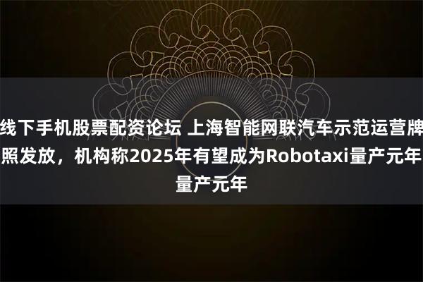 线下手机股票配资论坛 上海智能网联汽车示范运营牌照发放,机构称2025年有望成为Robotaxi量产元年